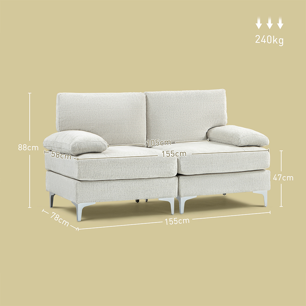 Portland 2 Seater Cream White Cushion Sofa Image 8