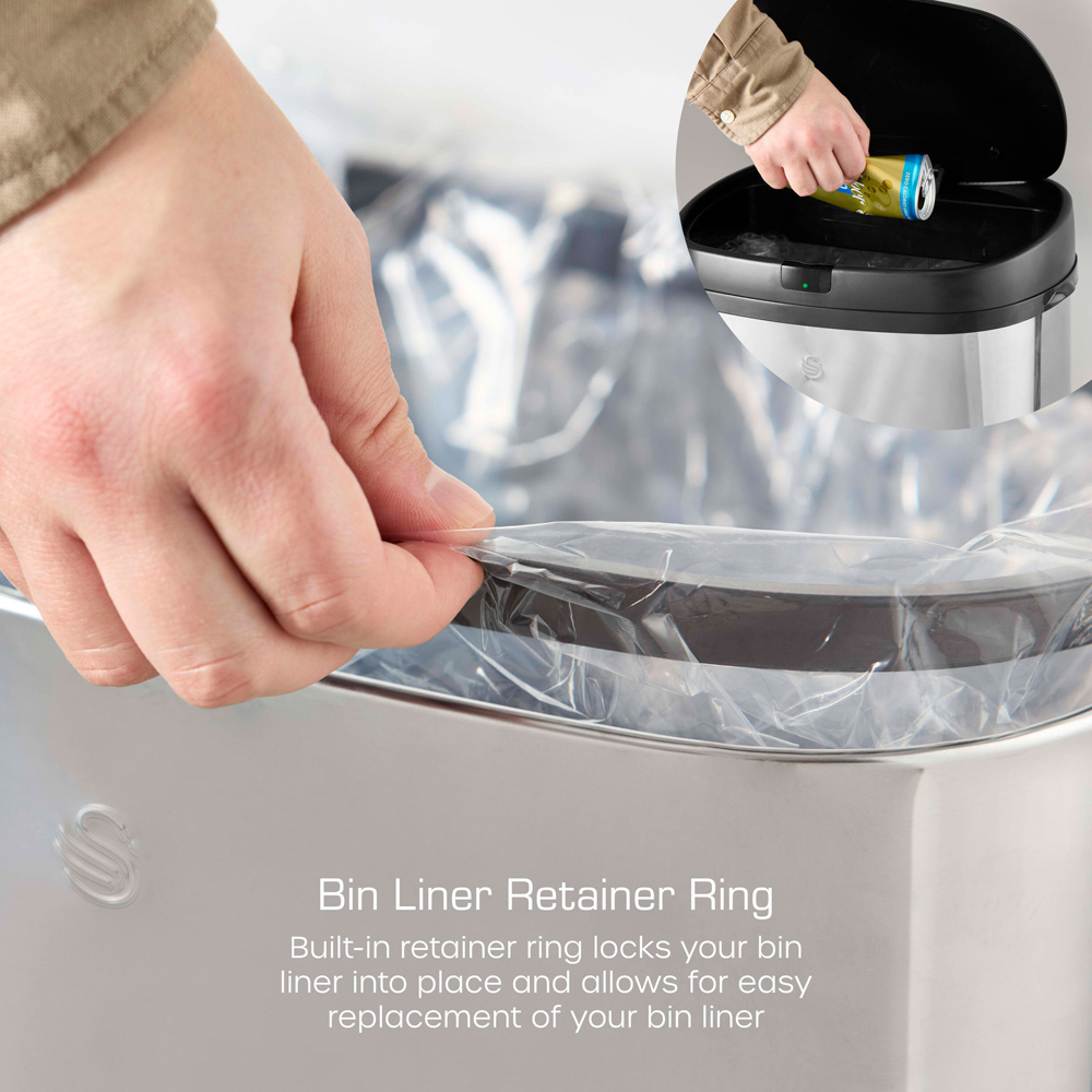 Swan Silver and Black Stainless Steel Square Sensor Bin 50L Image 5