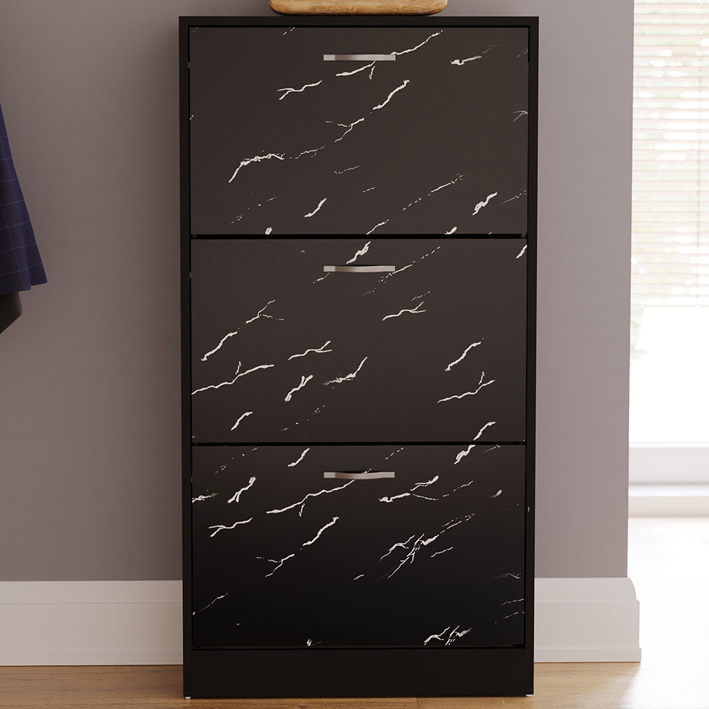 Vida Designs 3 Drawer Black Marble Shoe Cabinet Image 1