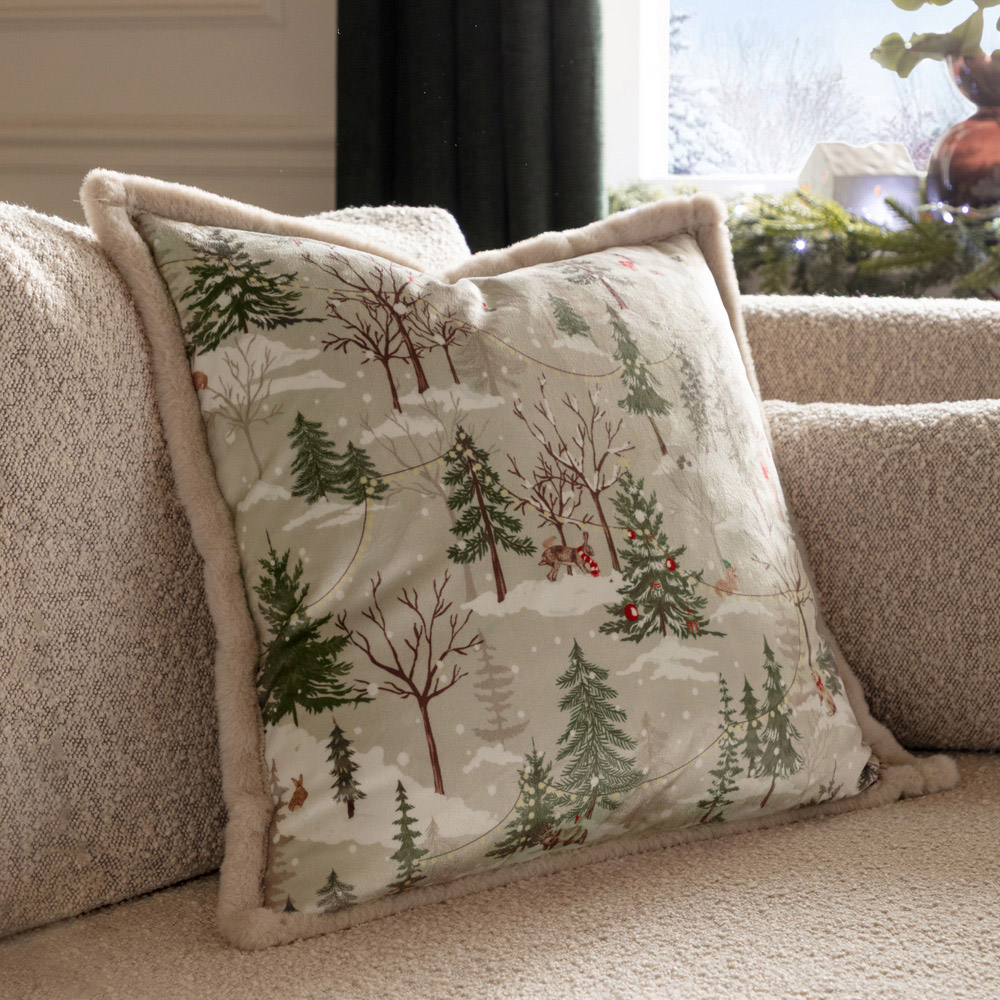 Furn Forest Festivities Natural Velvet Reversible Cushion 50 x 50cm Image 2