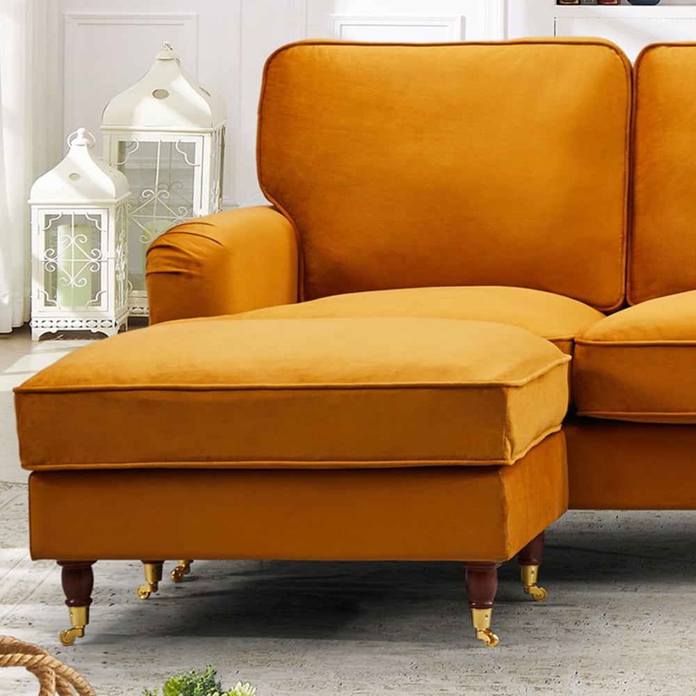 Woodbury 3 Seater Orange Velvet Reversible Corner Sofa Image 2