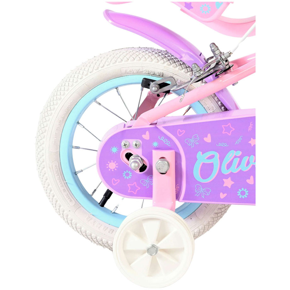 Volare Olivia Kids 12 inch Pink and Purple Bike with Stabilisers and Doll Seat Image 6