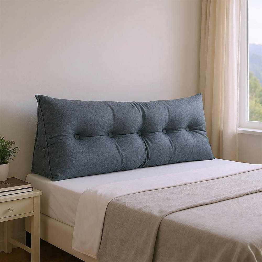 Living and Home Dark Grey Washable Wedge Headboard Pillow with Side Pocket 50 x 180cm Image 7