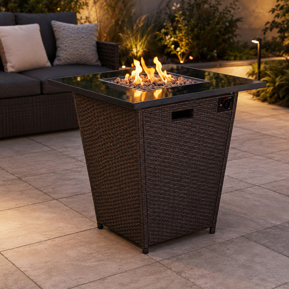 Teamson Home Espresso Rattan Base Propane Gas Outdoor Fire Pit Table with Accessories 76cm Image 2