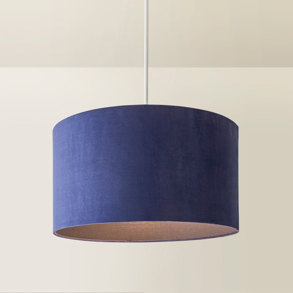 ValueLights Reni Navy Velvet Drum Ceiling Lamp Shade 45cm Image 5