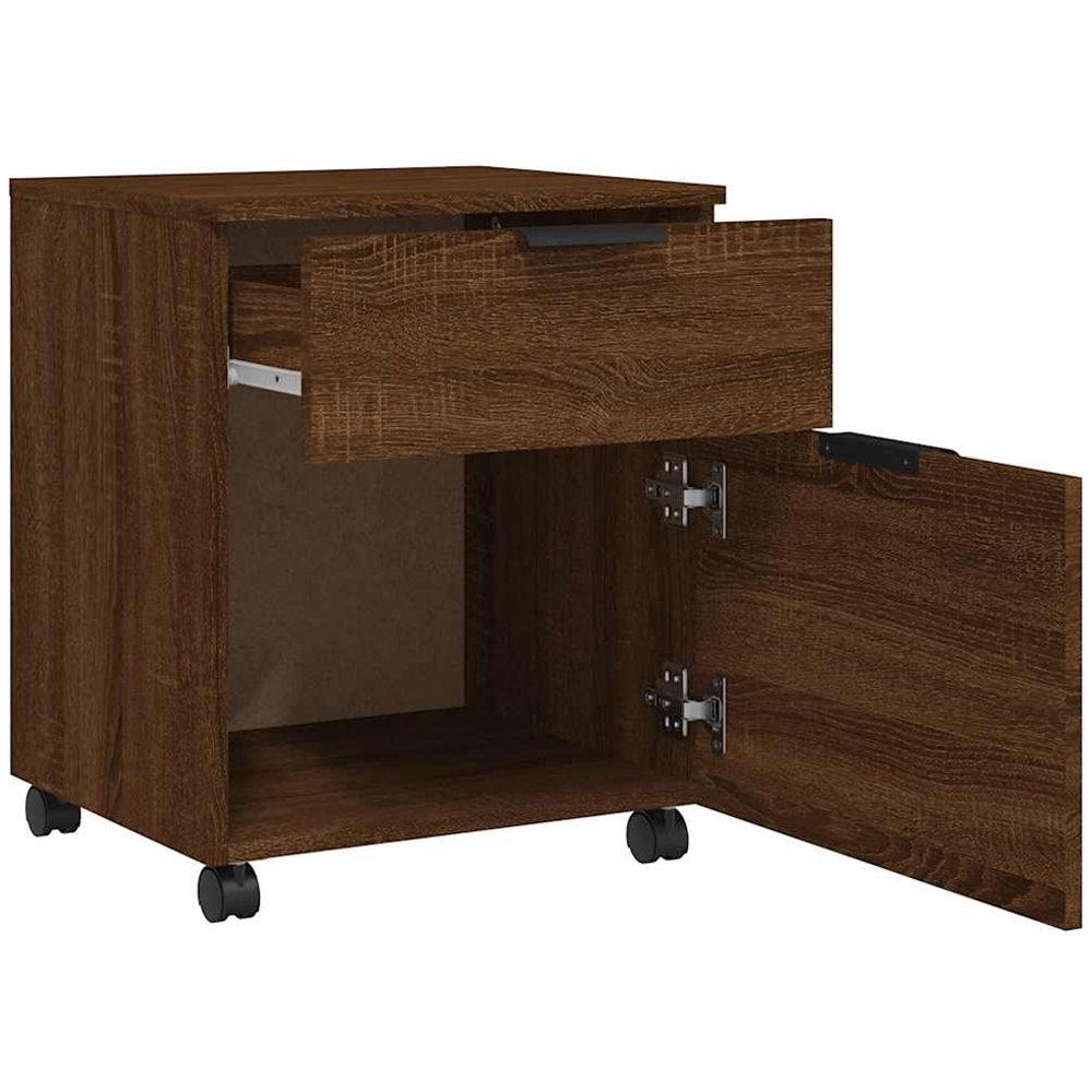 vidaXL Single Door Single Drawer Brown Oak File Cabinet with Swivel Wheels Image 4