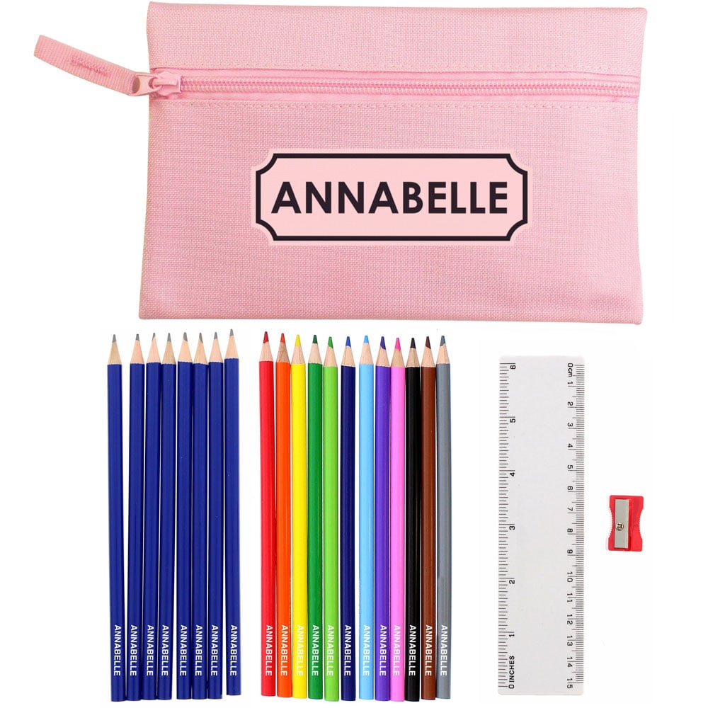 Personalised Memento Pink Pencil Case with Personalised Pencils and Crayons Image 1