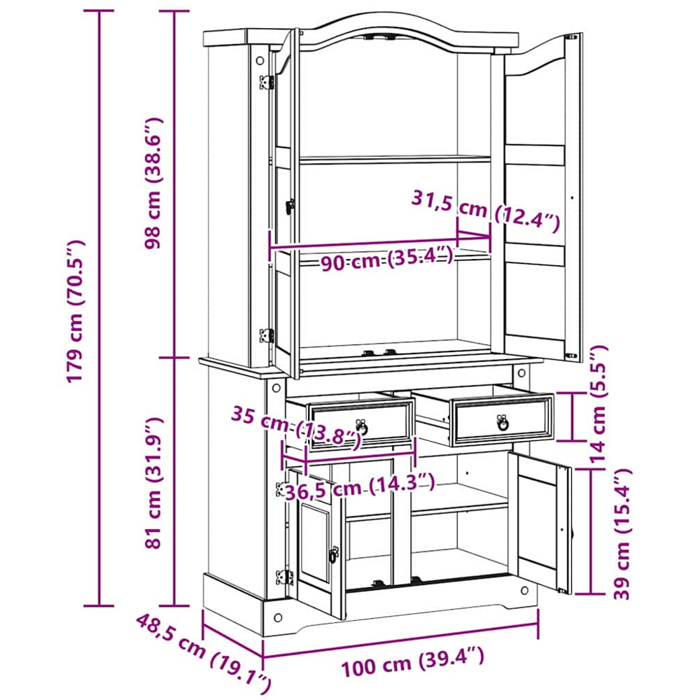 vidaXL 4 Door 2 Drawer Corona White Solid Pine Sideboard Image 9