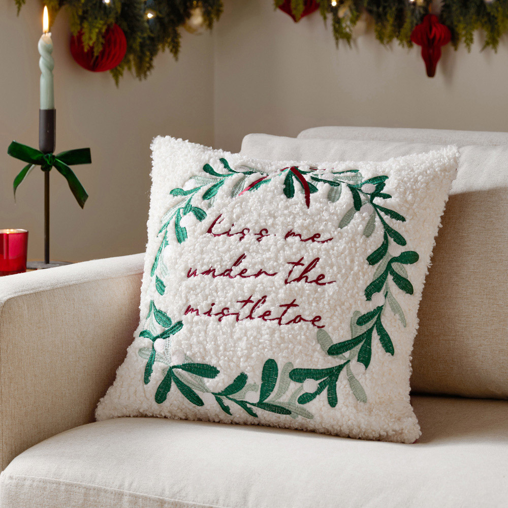 Furn Mistletoe Wreath Embroidered Boucle Reversible Cushion 45 x 45cm Image 2