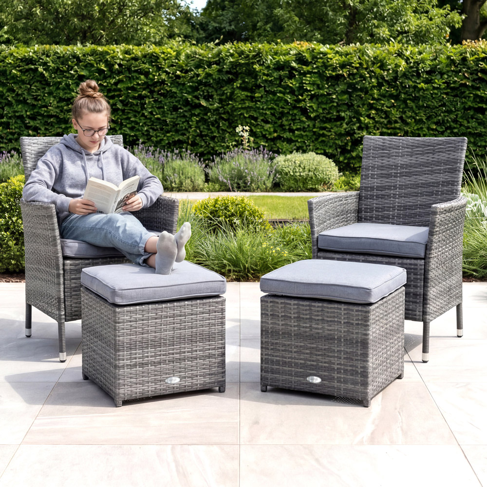 Charles Bentley Grey Rattan Foot Stool Set of 2 Image 6