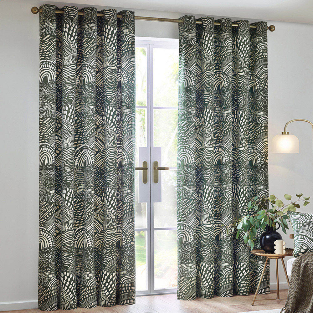 Hoem Nola Olive Abstract Eyelet Curtains 117 x 183cm Image 1