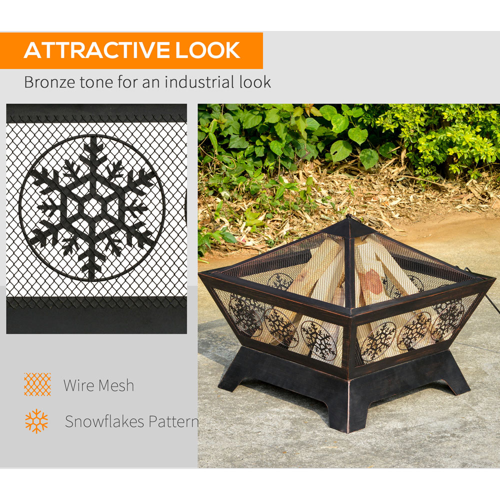 Outsunny Black Square Fire Pit with Spark Screen Image 6