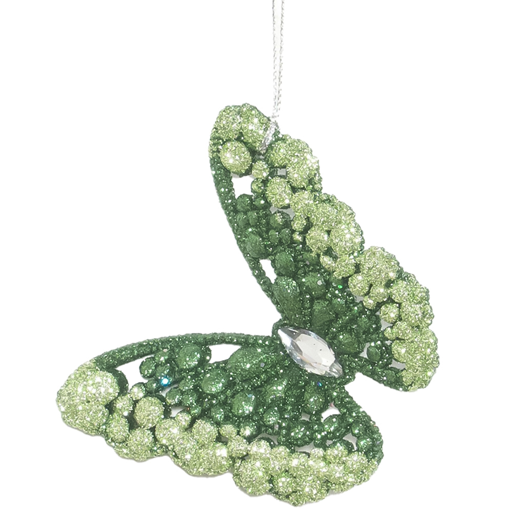 Two Tone Glitter Butterfly Hanging Decoration Green Image 1