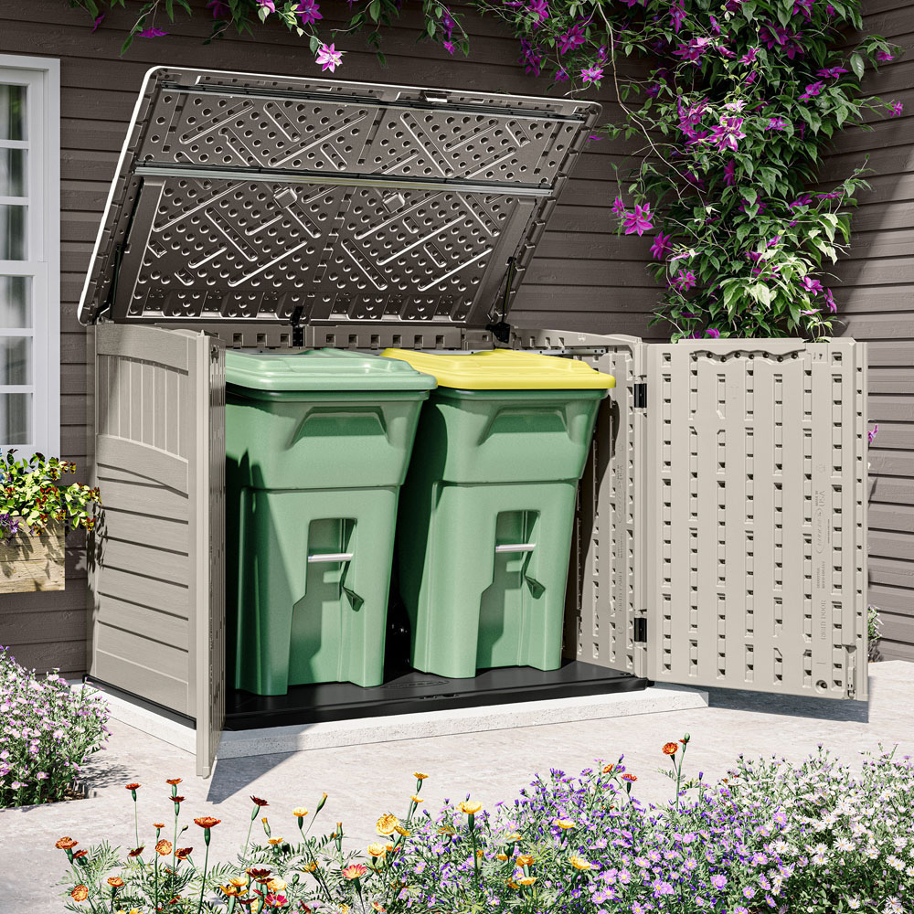 Suncast 4 x 3.2ft Vanilla Stow Away Wheelie Bin Shed Image 4