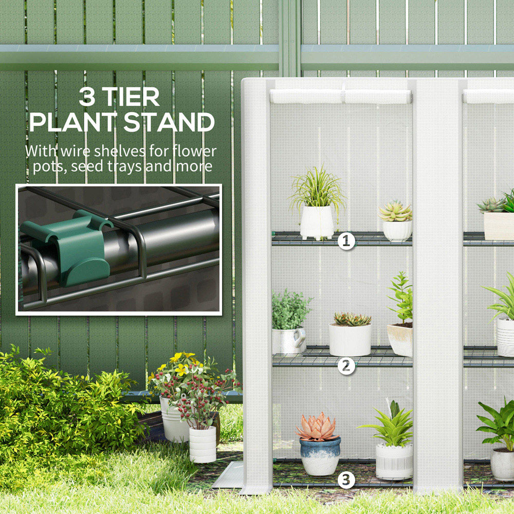 Outsunny White and Grey 3 Shelf PE Cover 4.7 x 1.5ft Lean To Mini Greenhouse Image 5