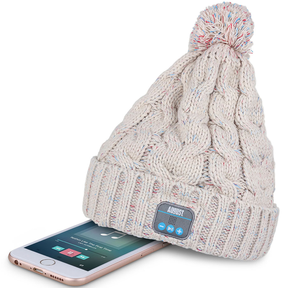 August EPA30G Grey Bobble Beanie Hat with Rechargeable Bluetooth Headphones and Mic Image 5