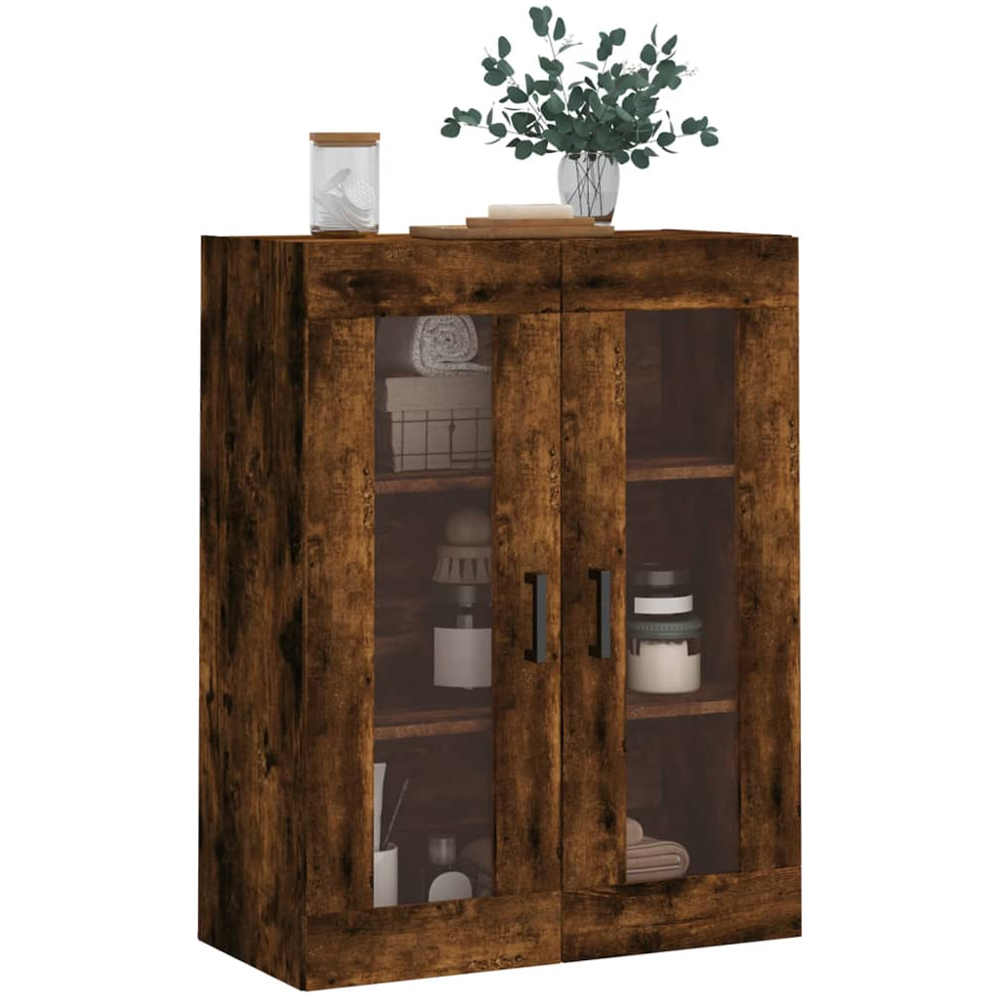 vidaXL 2 Glass Door Brown Smoked Oak Wall Mounted Cabinet Image 3