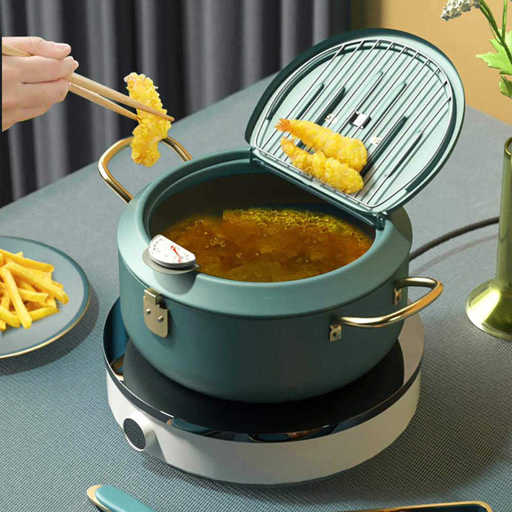 Living and Home Green Japanese-Style Tempura Deep Frying Pot with Thermometer Image 7