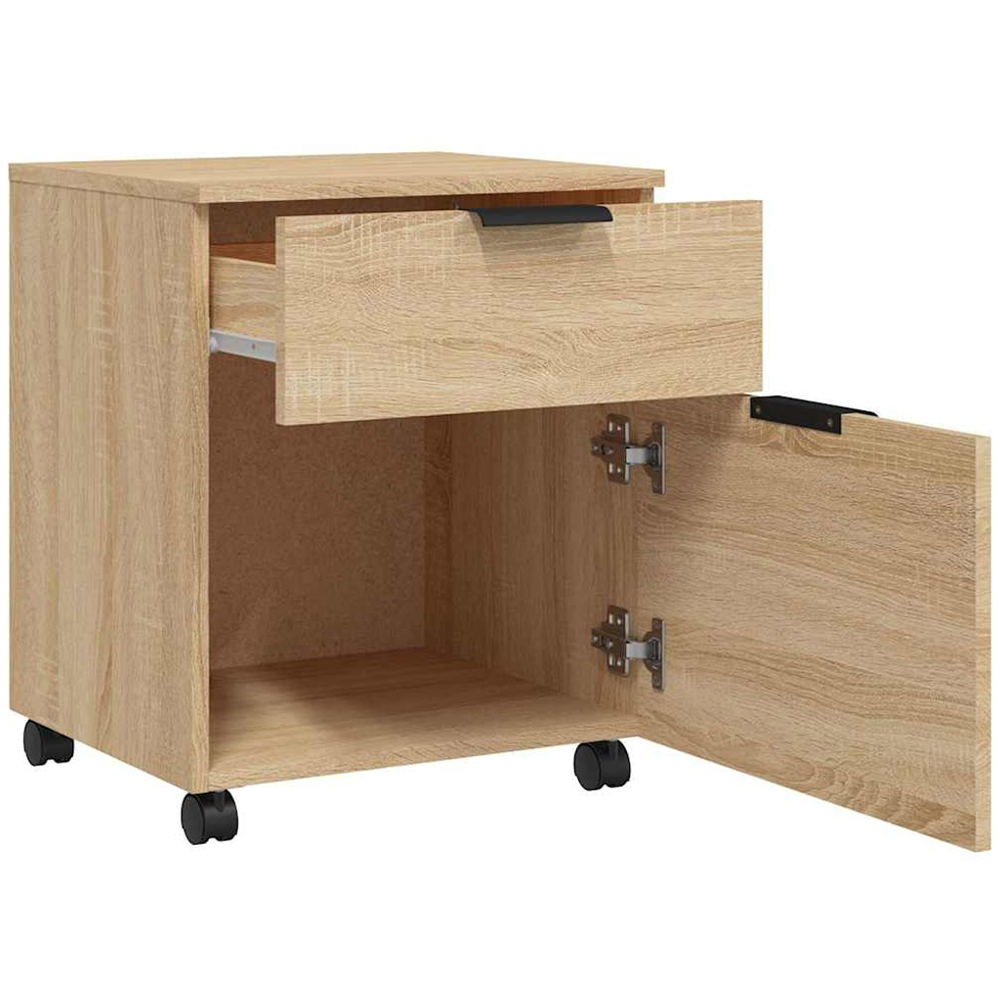 vidaXL Single Door Single Drawer Sonoma Oak File Cabinet with Swivel Wheels Image 4
