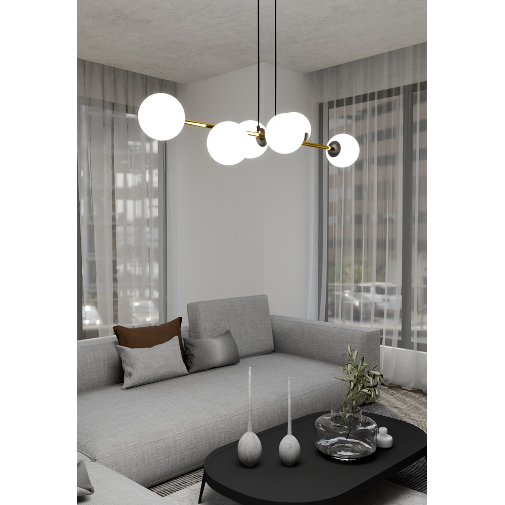 Emibig Gravity 6 Light White Shade Black and Gold E14 Ceiling Pendant Light Image 7