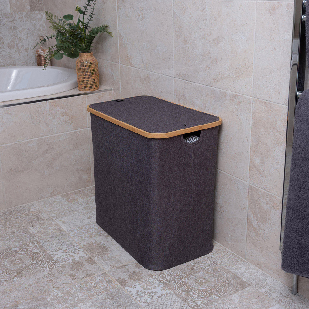 Addis Grey Dual Comp Bamboo Laundry Hamper 85L Image 2