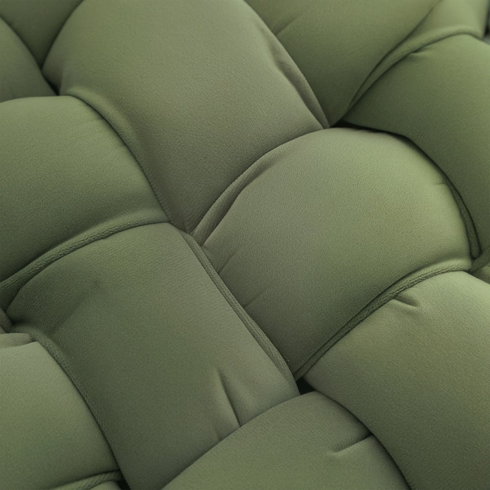 HOMCOM Green Woven Velvet Footstool with Metal Legs Image 3
