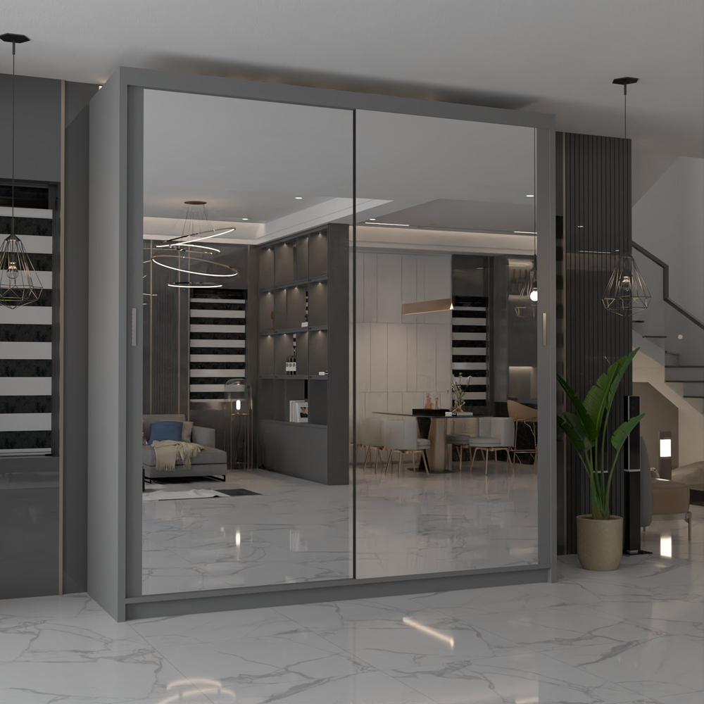 M N Furniture Modern Gala 2 Door Grey Mirrored Sliding Wardrobe 180cm Image 3
