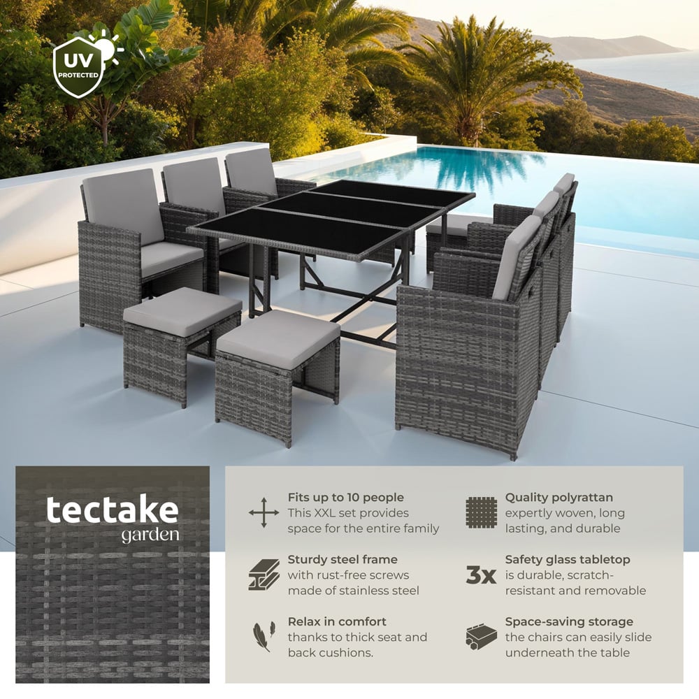 tectake Malaga 10 Seater Garden Dining Table Set Grey Image 6