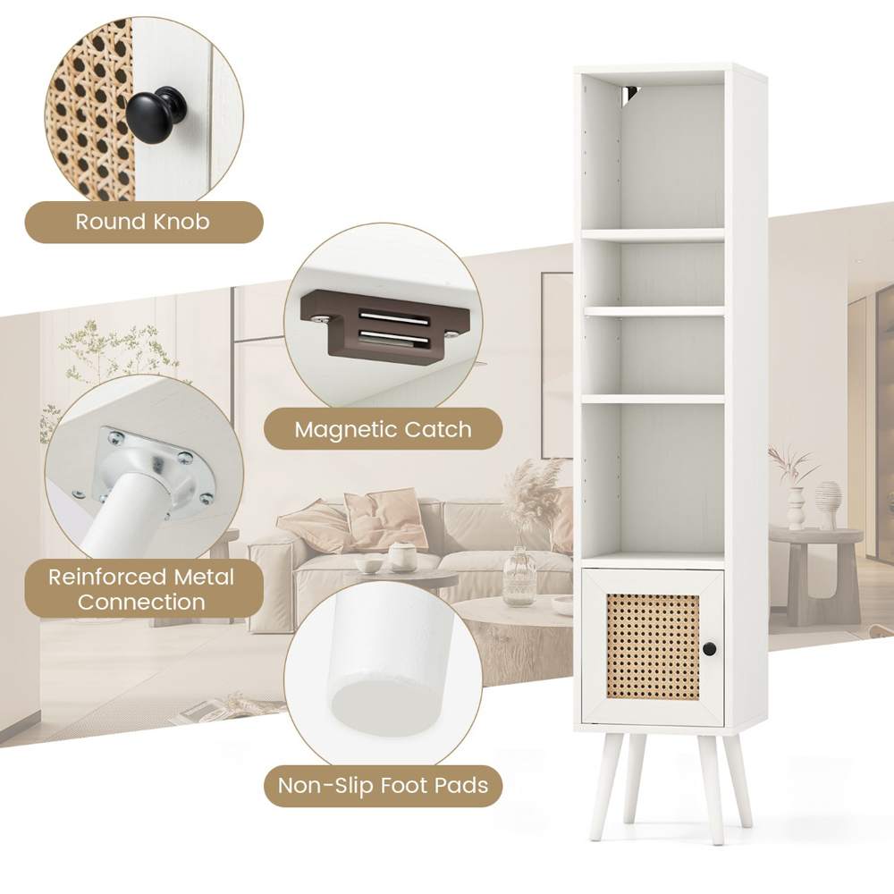 Costway Single Door 4 Shelf White Slim Wooden Cabinet Image 5