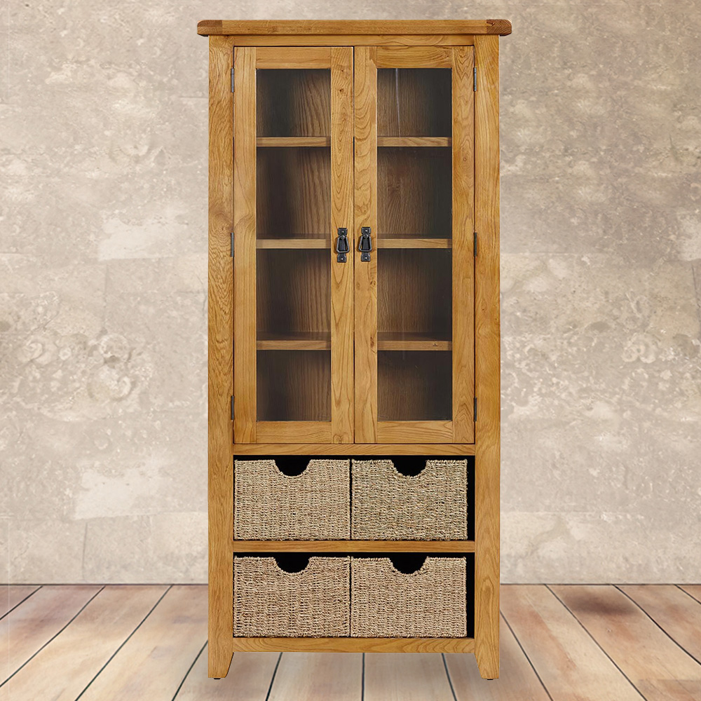 Kinsale 2 Door Oak Display Cabinet with Baskets Image 1