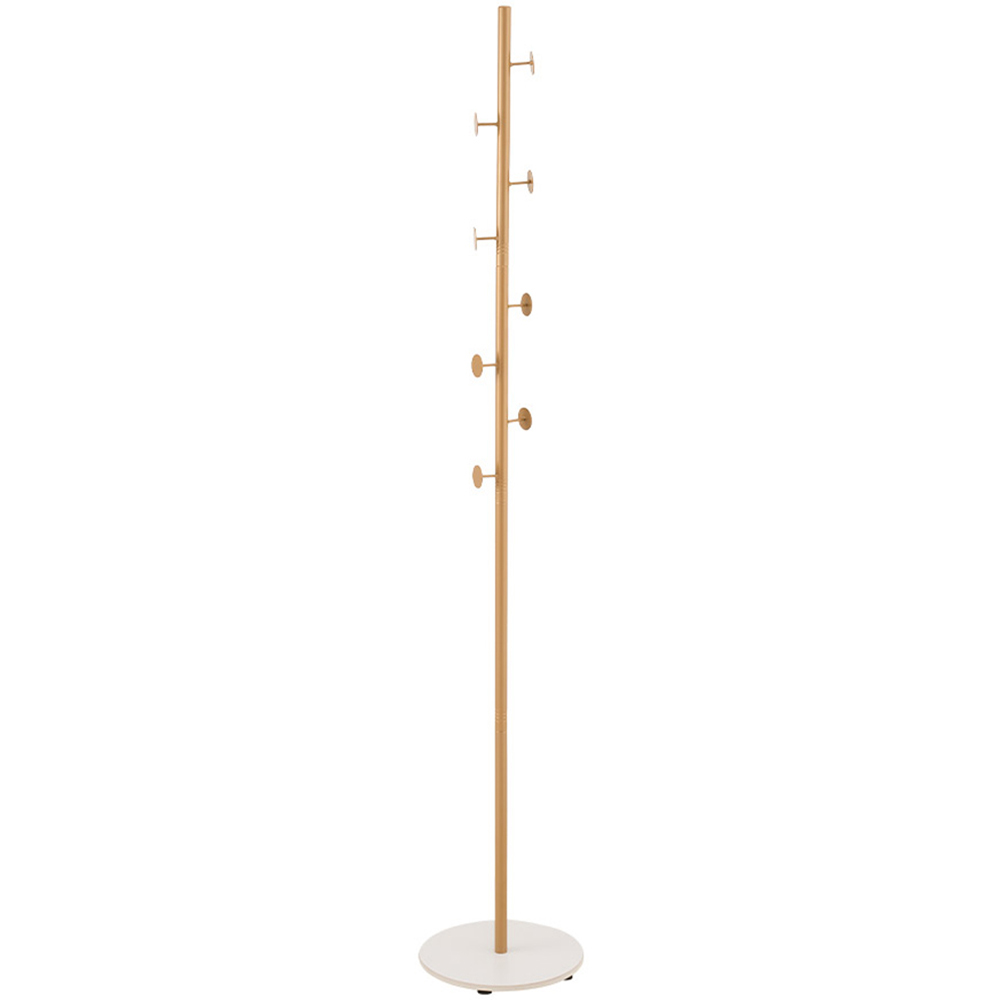 Living and Home Gold Minimalist Coat Stand with 8 Hooks and Marble Base Image 1