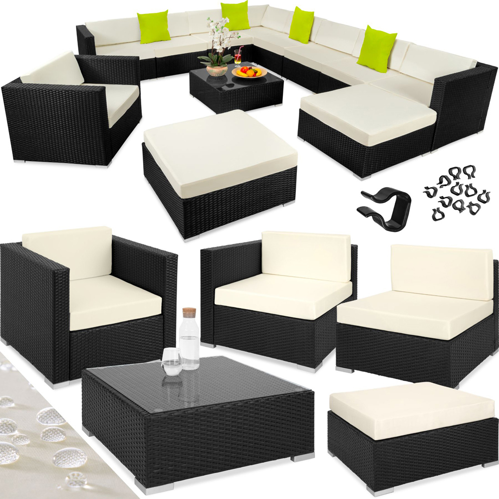 tectake Las Vegas 11 Seater Black Polyrattan Garden Corner Lounge Set Image 2