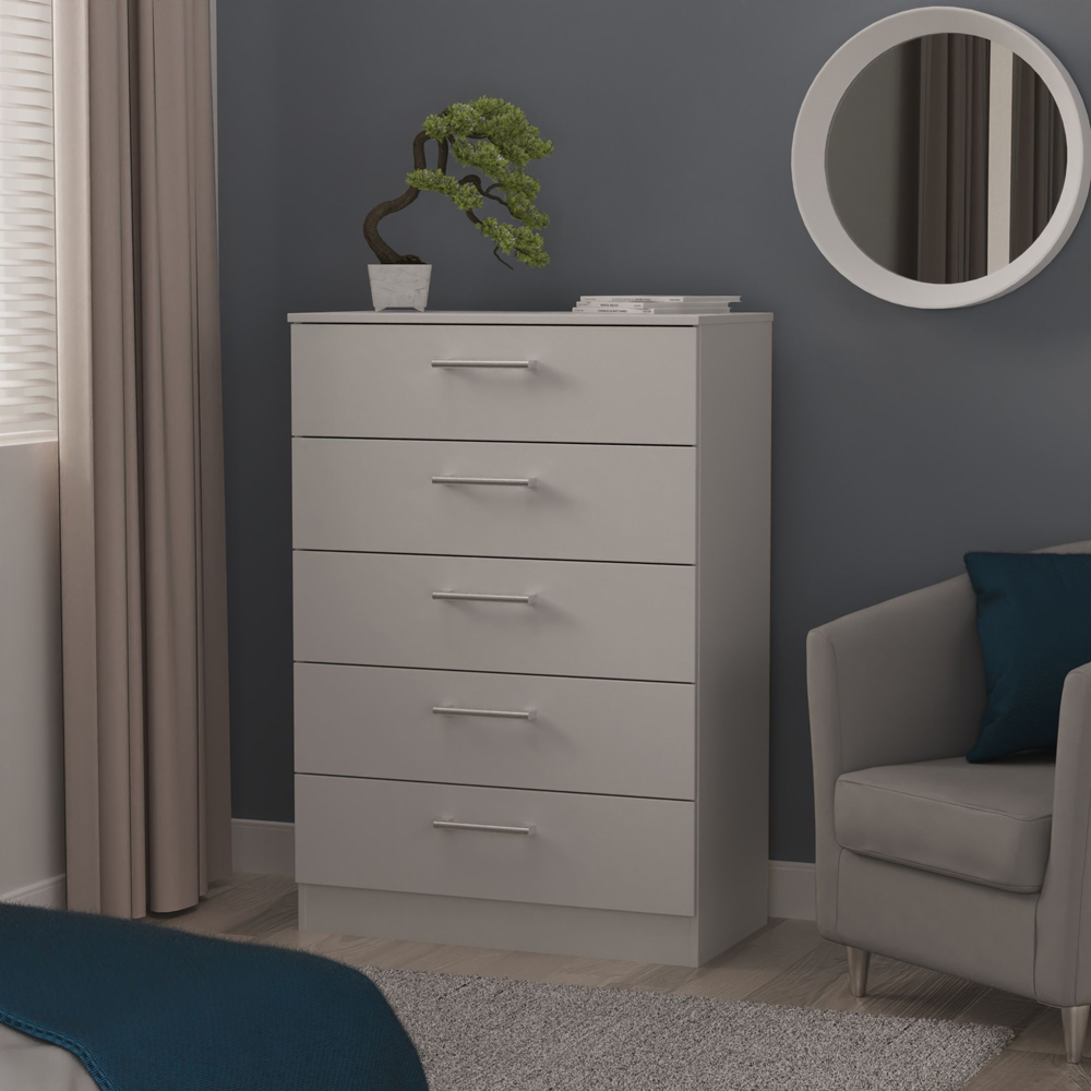 Crowndale Devon 5 Drawer Matt Grey Chest of Drawers Ready Assembled Image 7