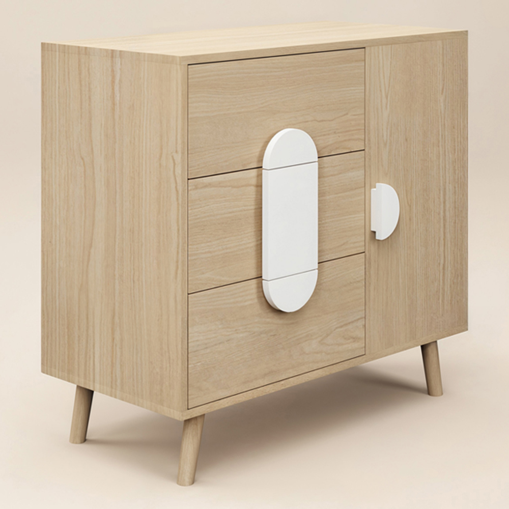 Flair Noah Single Door 3 Drawers Oak and White Cabinet Image 3