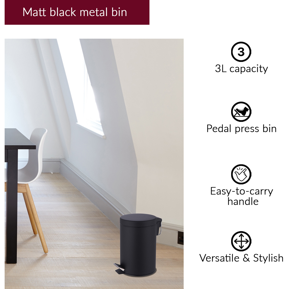 Innoteck Essentials Black Pedal Dustbin and Toilet Brush with Holder Set Image 5