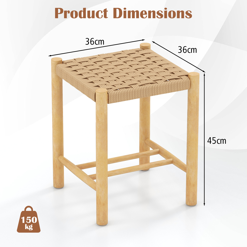 Costway Woven Paper Rubber Wood Frame Dining Stool Set of 2 Image 8