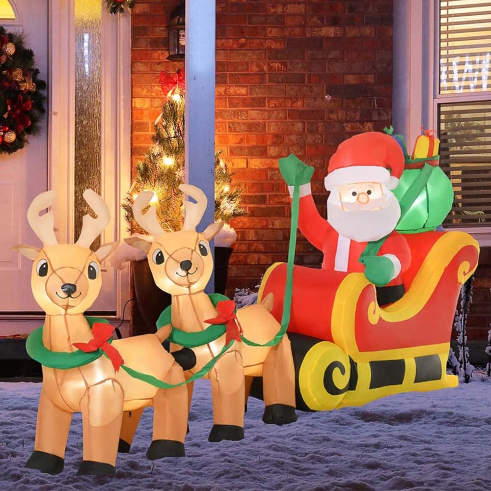 Everglow LED Inflatable Christmas Santa Claus on Sleigh Decoration 3.6ft Image 1