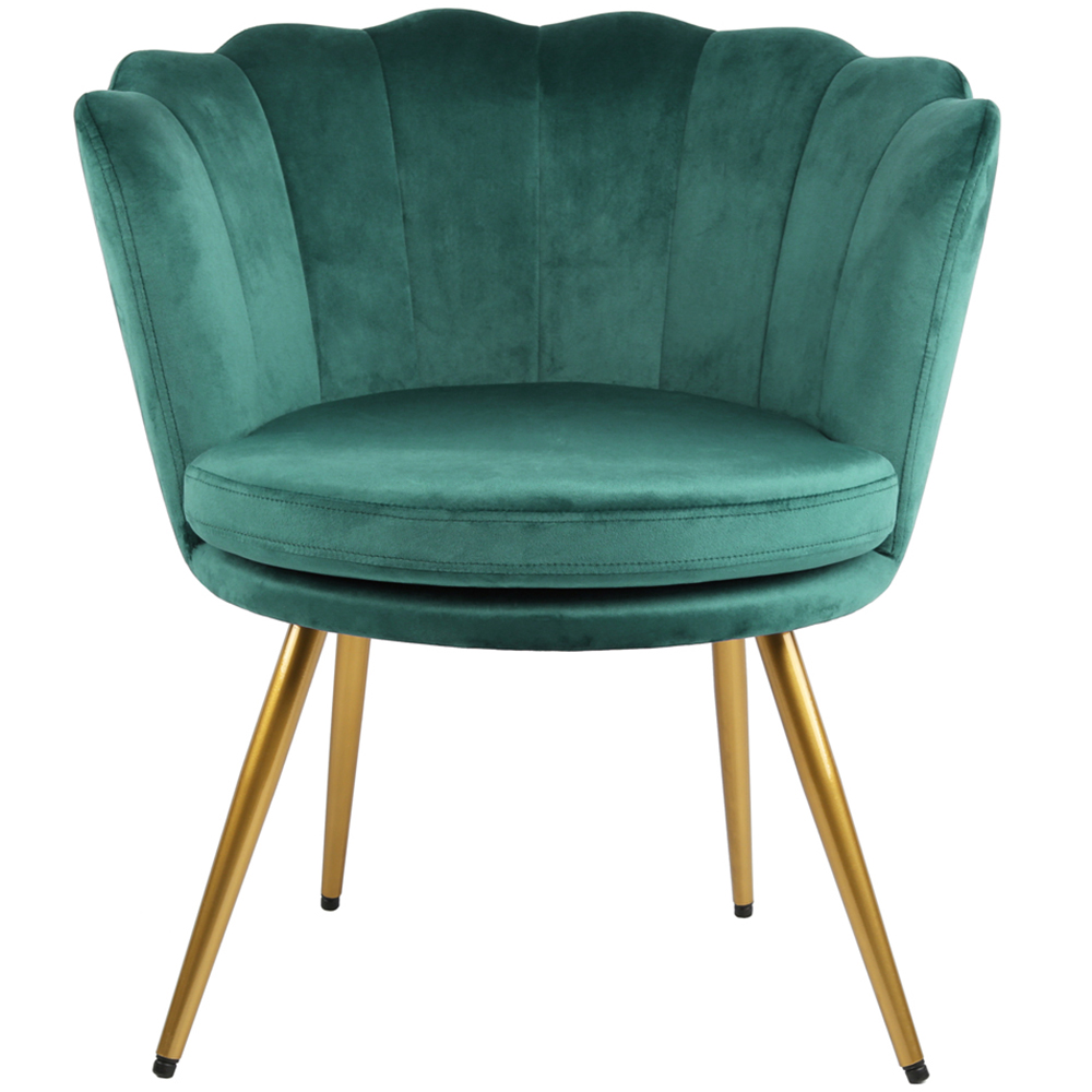Flora Petal Back Accent Tub Chair Velvet Upholstery - Green Image 3