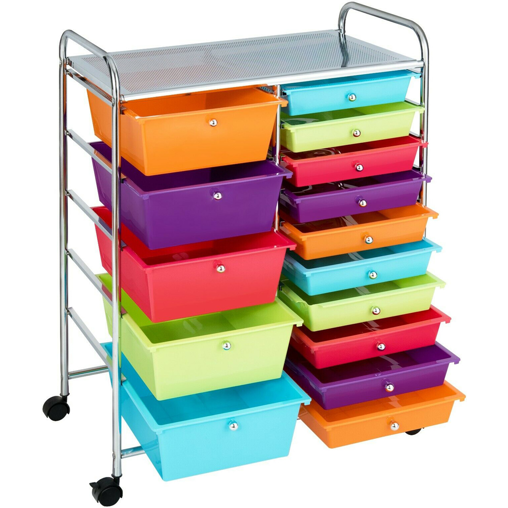 Costway 15 Drawer Multicolour Storage Trolley Image 3