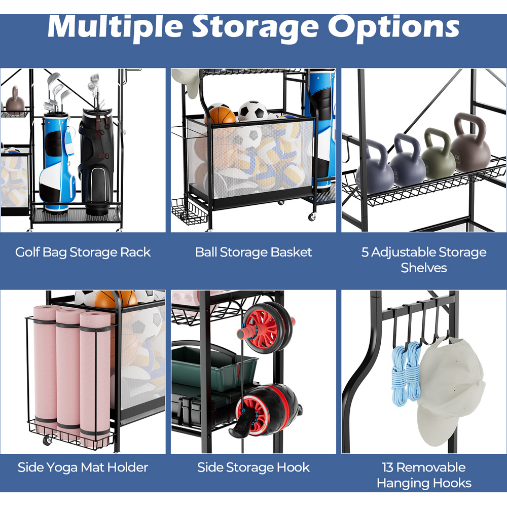 Costway Metal Sports Equipment Organiser with Adjustable Shelves Image 8