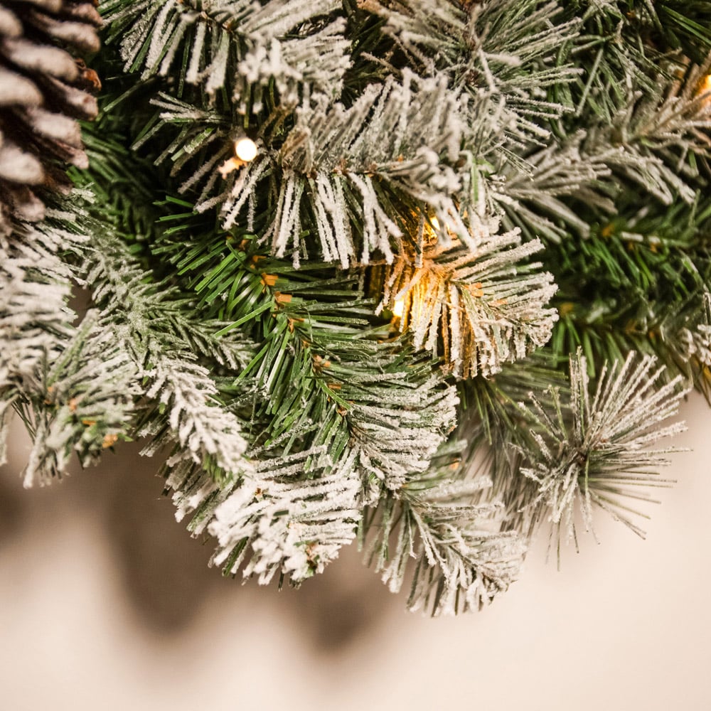 The Christmas Centre 50 Warm White LED Frosted Winterfold Fir Wreath with Pinecones 66cm Image 5