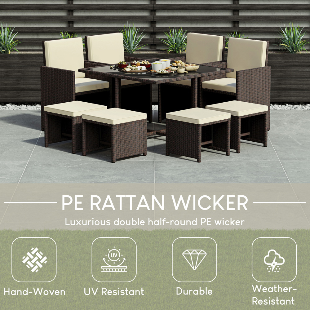 GARDEN VIDA Cuba Rattan Effect 8 Seater Garden Dining Set Brown Image 6