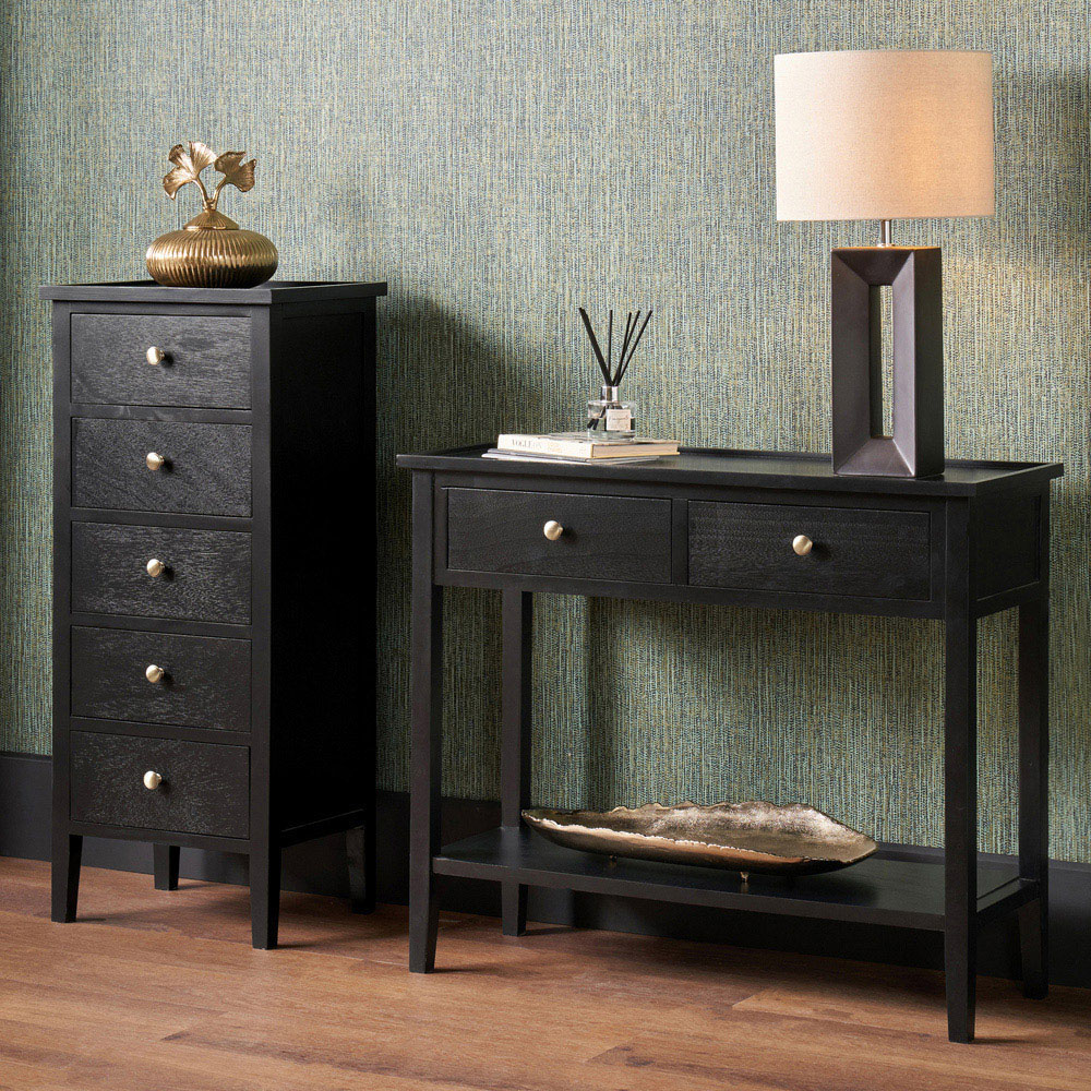 Pacific Lifestyle Chelmsford 2 Drawer Single Shelf Satin Black Pine Wood Console Table Image 5