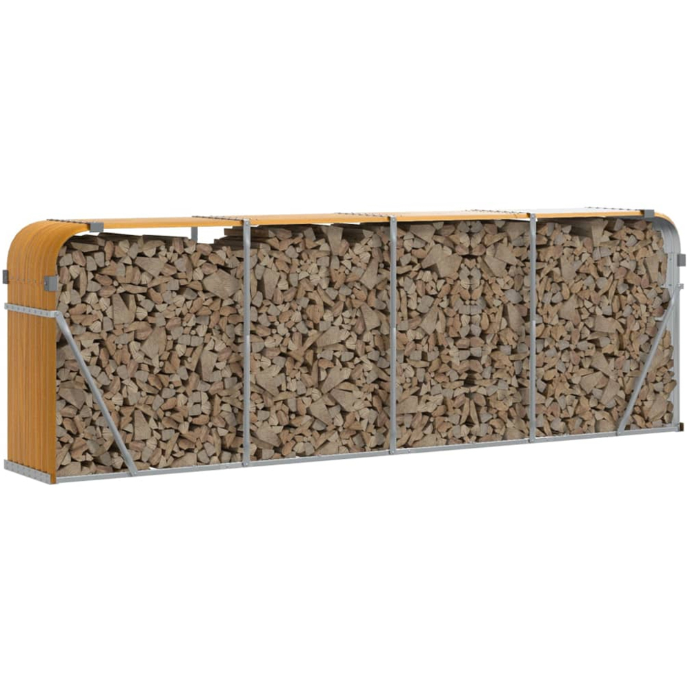 vidaXL Brown Galvanised Steel Firewood Log Holder 100 x 300 x 45cm Image 2