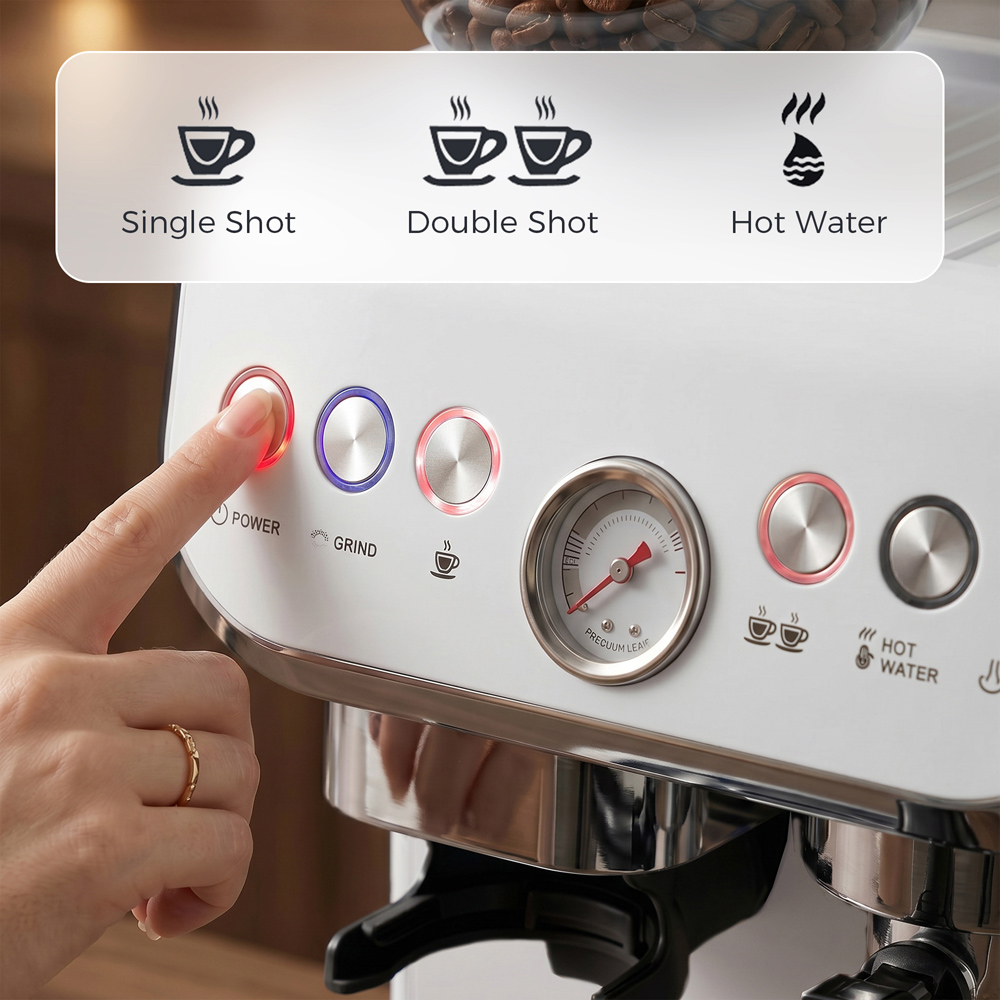 HOMCOM Bean to Cup 800-197V70WT White Coffee Machine with Integrated Bean Grinder Image 6