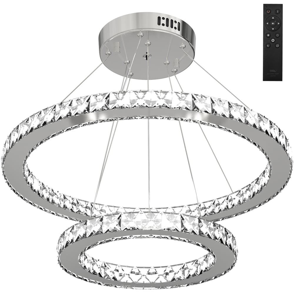 Portland 2 Crystal Ring Silver LED Dimmable Chandelier Image 1