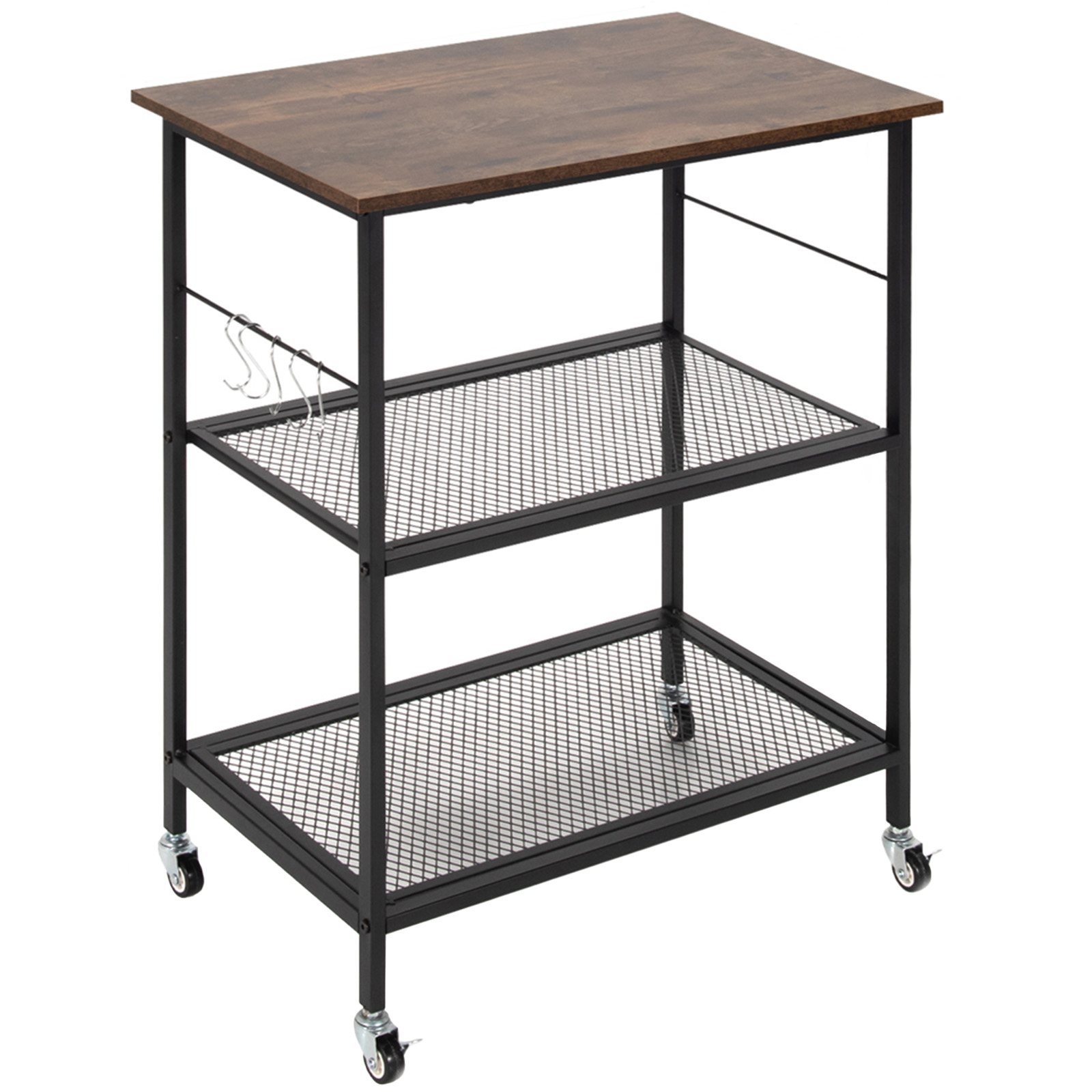 Costway 2 Shelf Coffee Kitchen Trolley with Hooks Image 1