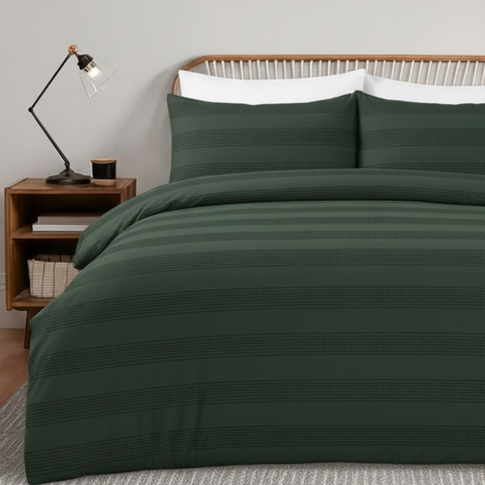 MHG Living Single Turquoise Dobby Waffle Striped Duvet Set Image 1