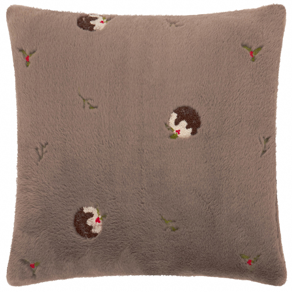 Furn Festive Puddings Mocha Faux Fur Reversible Cushion 45 x 45cm Image 1