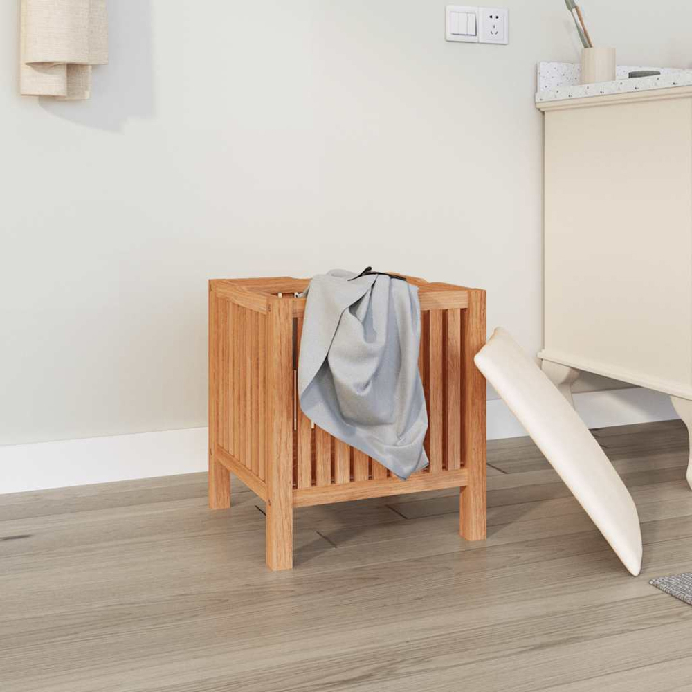 vidaXL Brown Walnut Wood Slatted Laundry Storage Bathroom Stool with Cushion Image 2